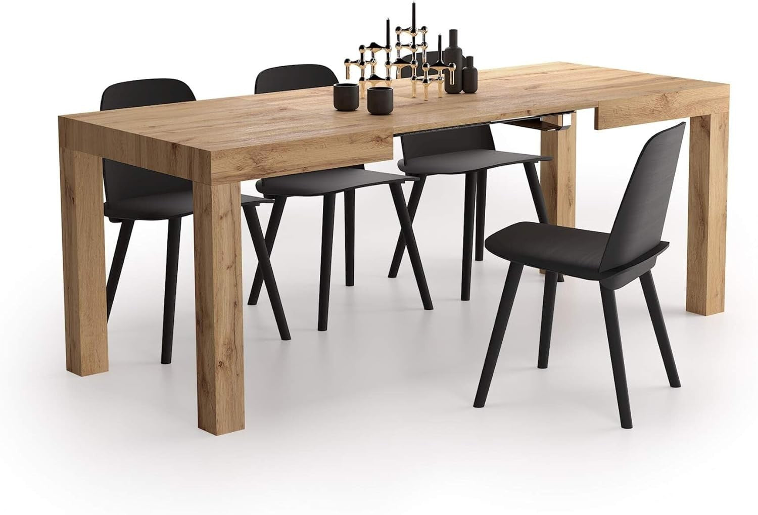 Extendable Rustic oak Dining Table 8 Seater Wood Modern SpaceSaving 120-200cm