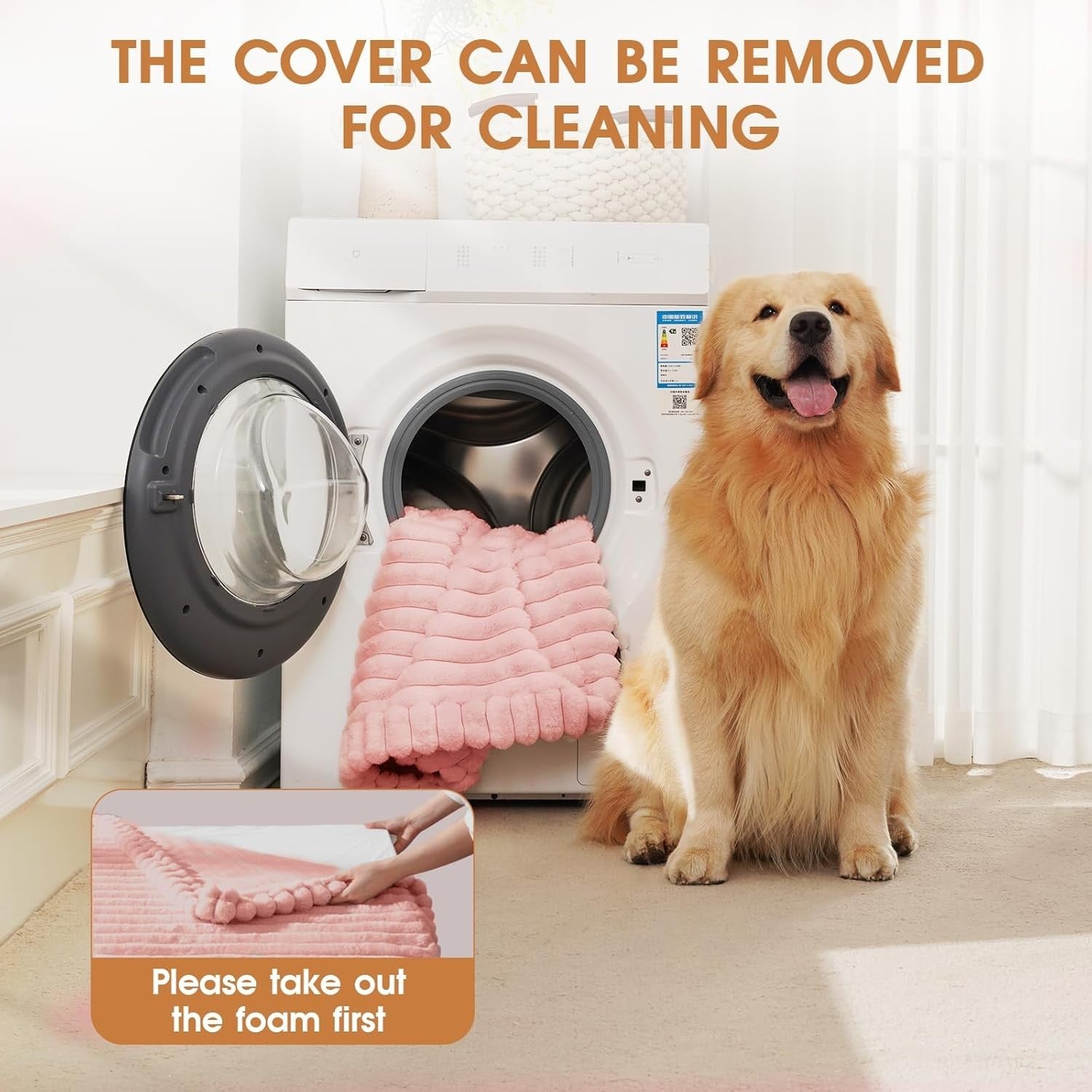 XL Orthopedic Dog Bed 107x76cm Waterproof Washable Pink