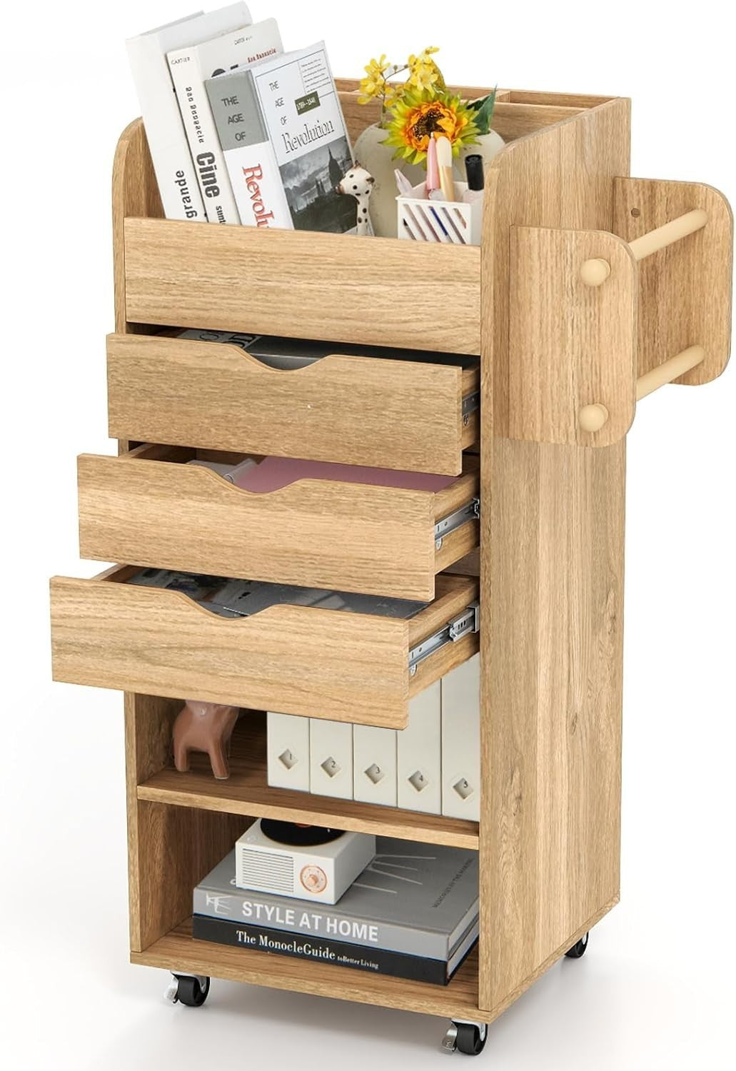 Natural Mobile File Cabinet 86cm 3 Drawer Under Desk Storage