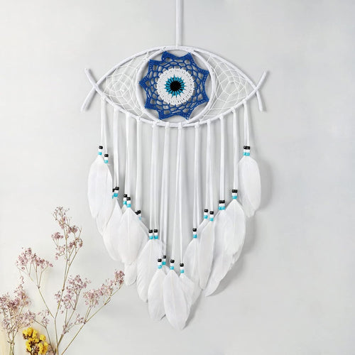 Boho Evil Eye Dream Catcher White Macrame Wall Hanging Decor