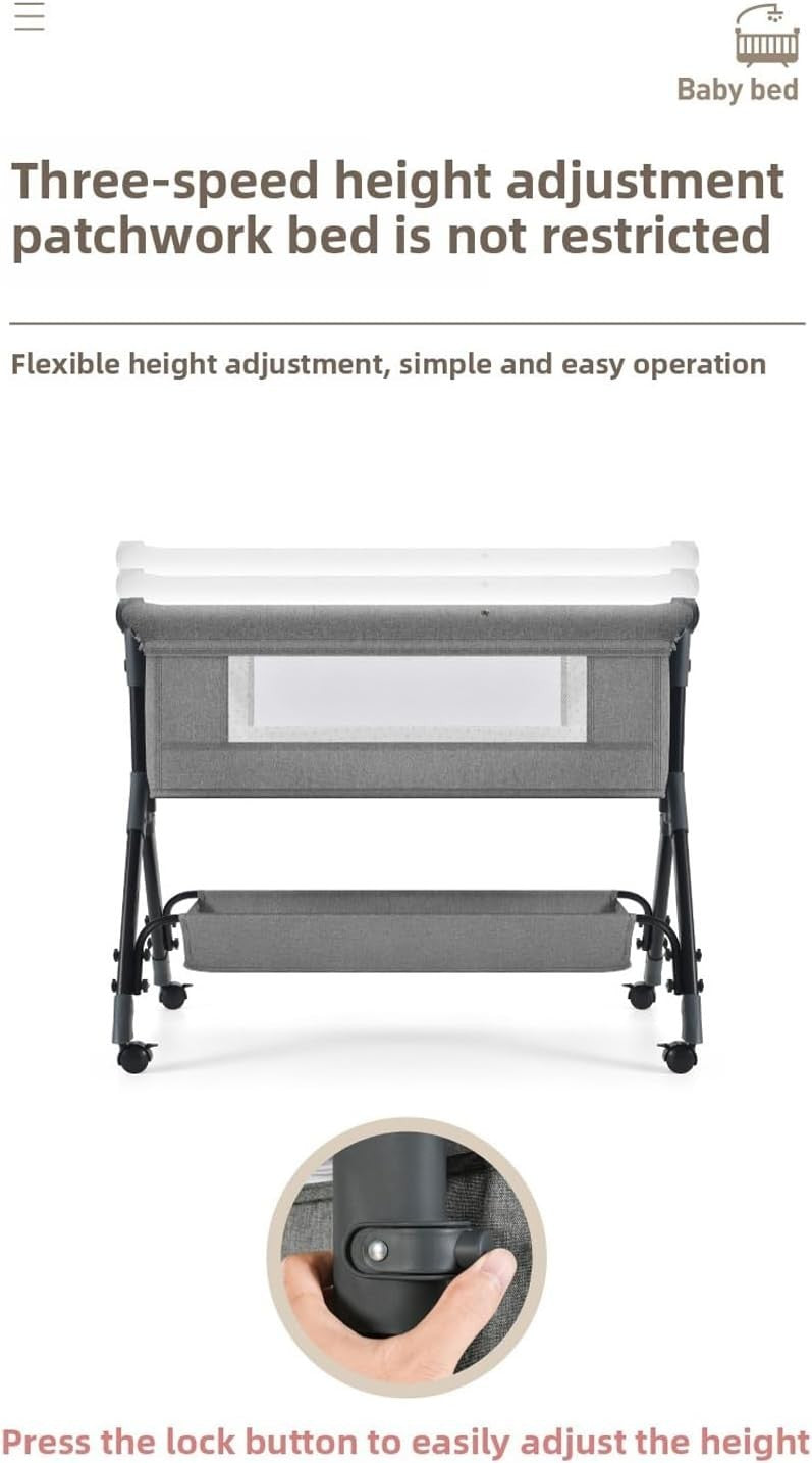 Baby Bedside Crib with Mattress Storage Basket Mosquito Net & Diaper Table Khaki