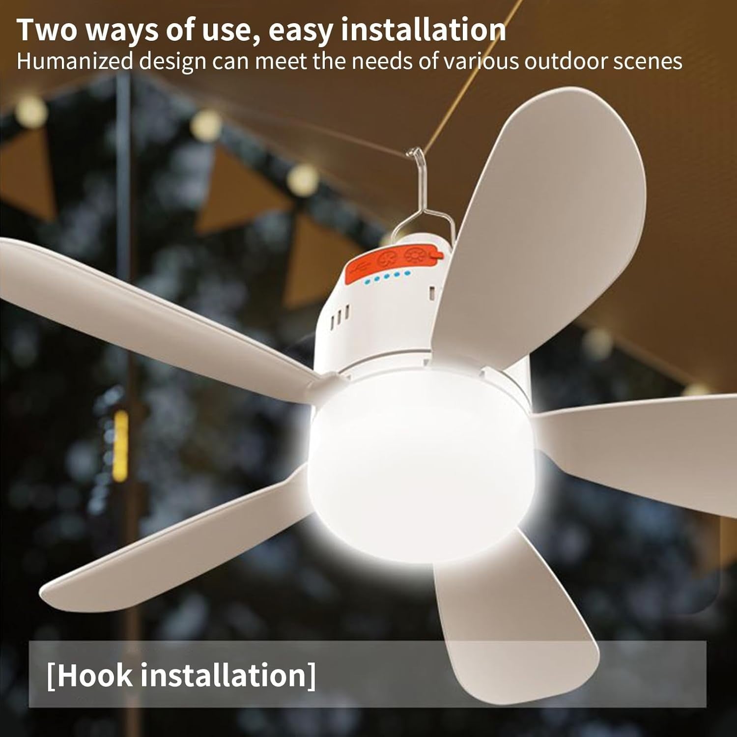 Rechargeable Tent Ceiling Fan with Light, 3-Speed, Remote, Portable, Outdoor
