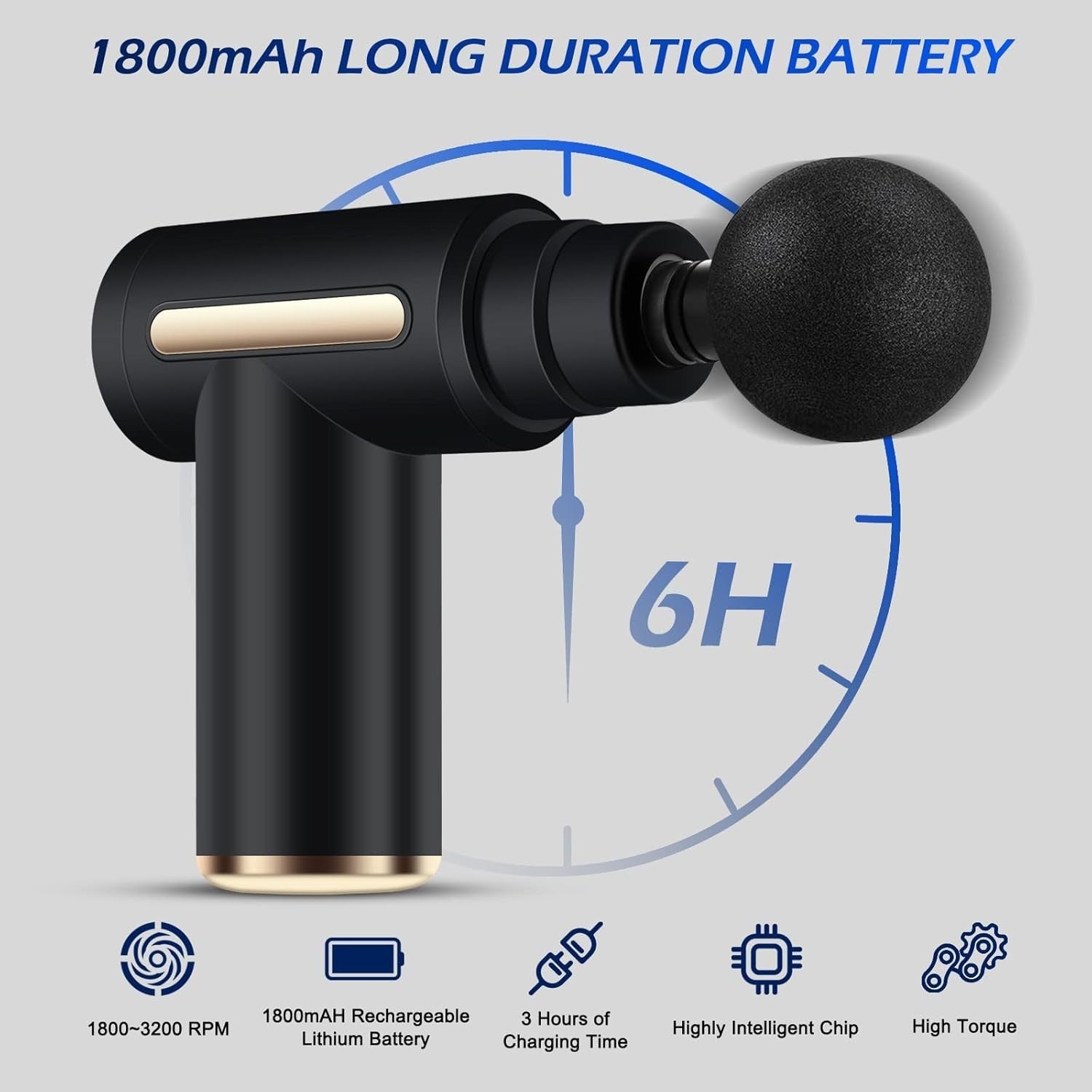 Mini Deep Tissue Massage Gun Portable Muscle Massager Quiet 6 Speeds 4 Heads