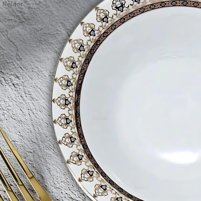 16pc Gold Floral Porcelain Dinnerware Set Plates Bowls Mugs Service for 4