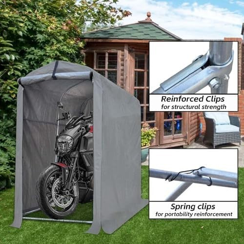 Outdoor Bike Storage Shed Tent Waterproof PE Shelter with Steel Frame Grey