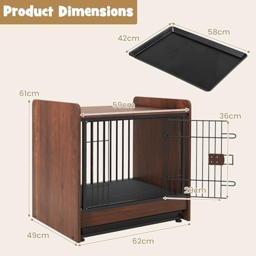 Wooden Dog Crate Furniture with Lockable Door, Tray & Foot Pads for Small Dogs