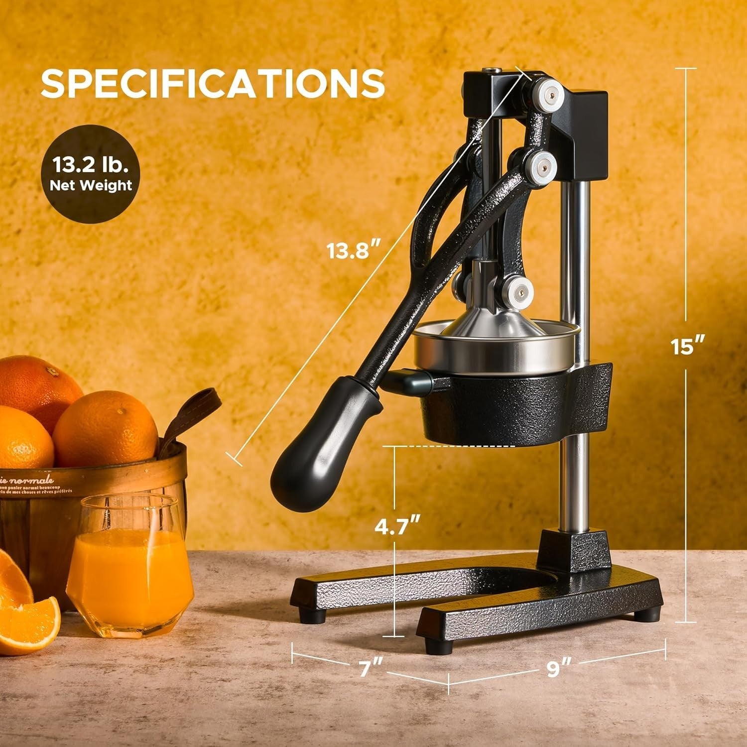 Cast Iron Manual Citrus Press Heavy Duty Juicer for Orange Lemon Lime