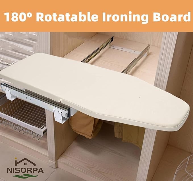 Pull Out Drawer Ironing Board 180° Rotating Space Saving Compact
