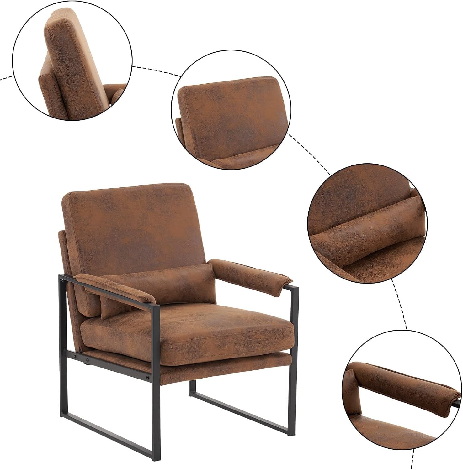 Modern Accent Armchair Brown Metal Frame Lounge Chair Cushion Seat