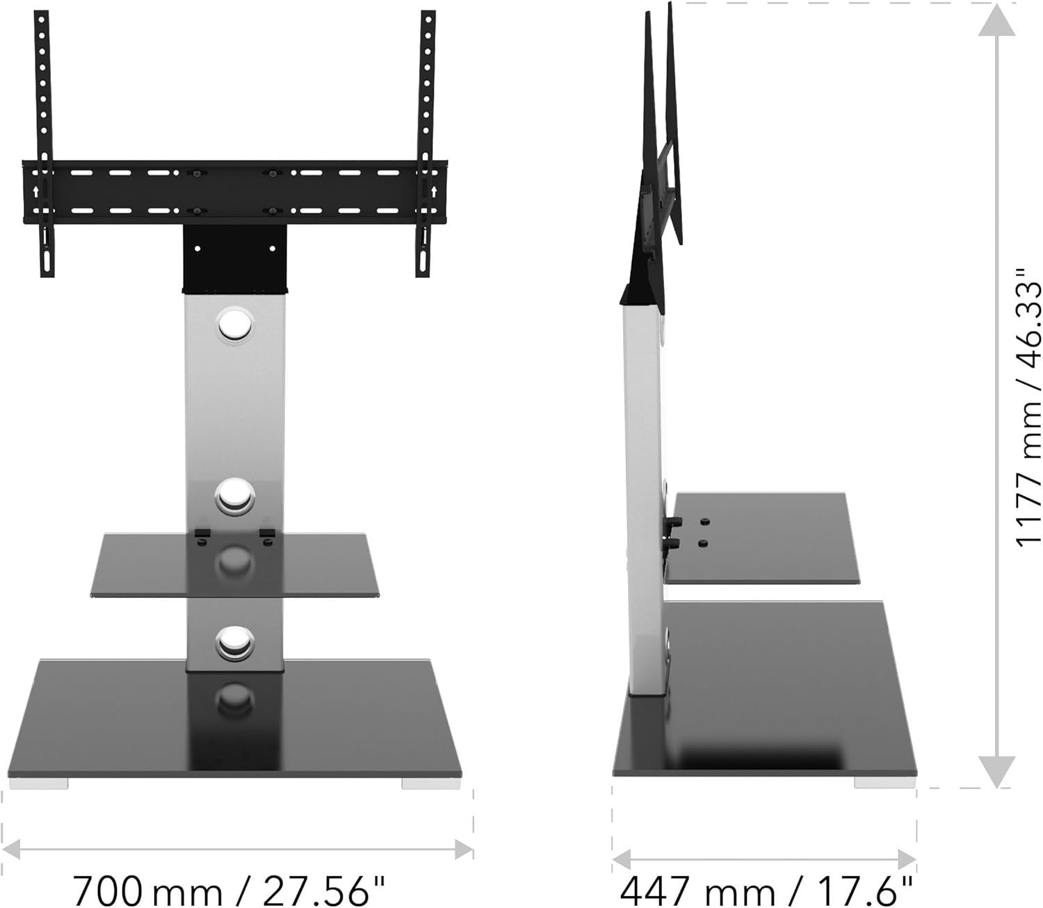 TV Floor Stand Mount for 32-65” Screens Glass Shelves Cable Tidy