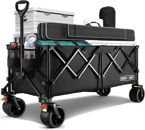 Black Extra Large 300L Folding Camping Wagon 200kg All Terrain Trolley