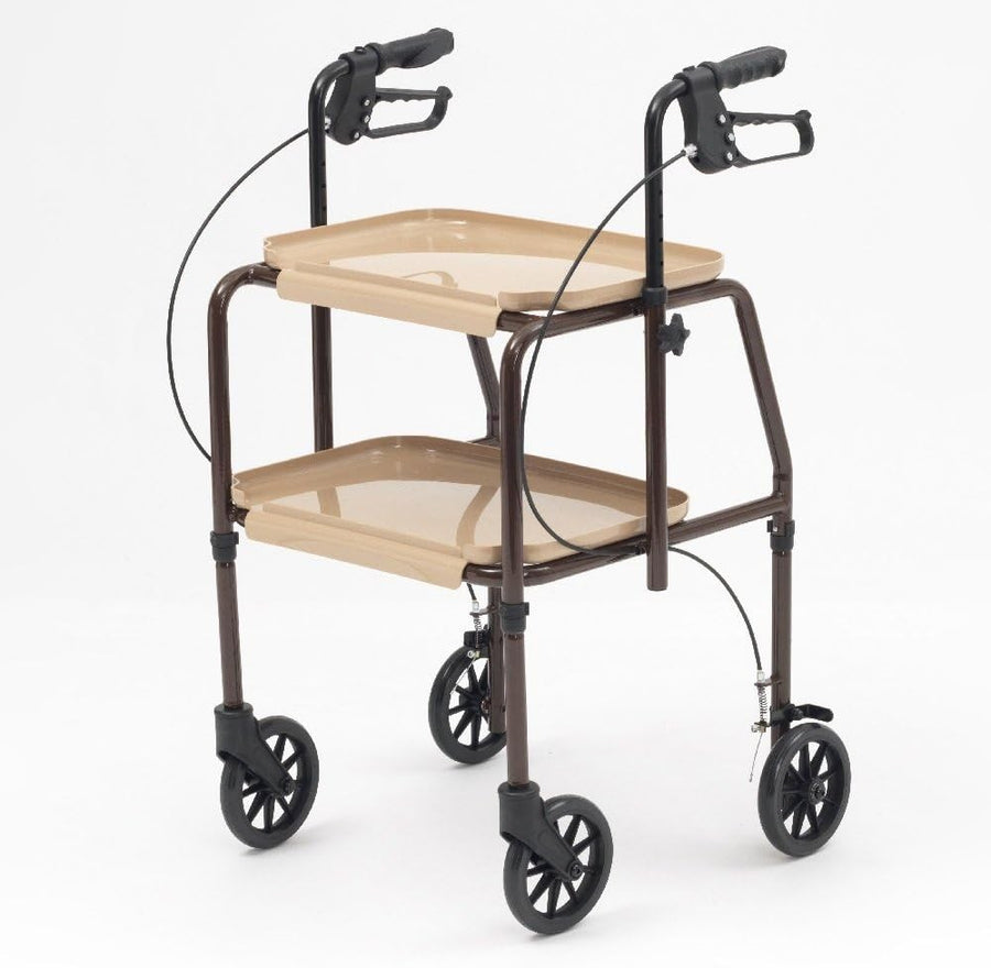 Indoor Mobility Rollator Walker with Brakes 4 Wheel Trolley Storage Trays