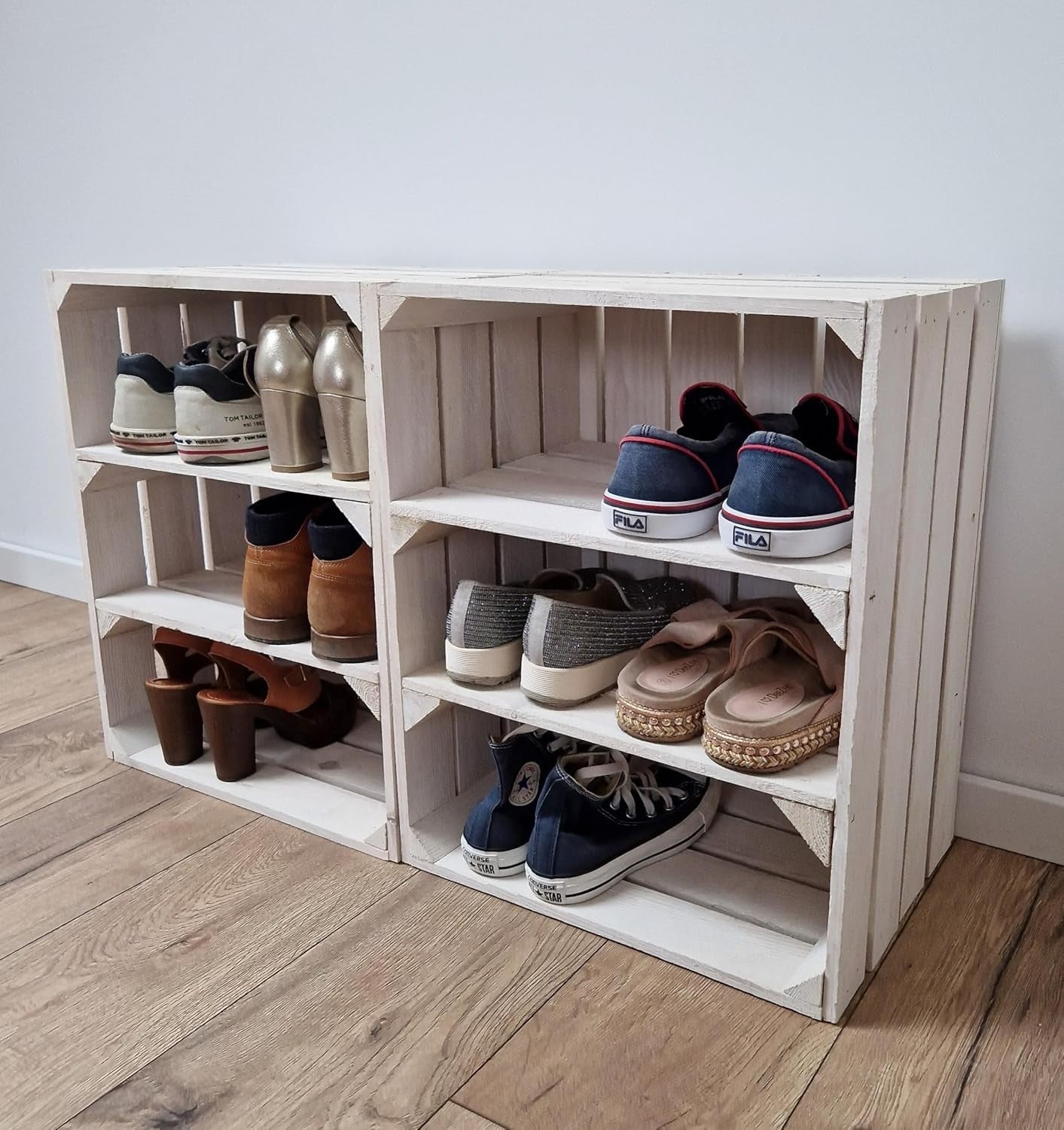 2-Tier White Wooden Crates Storage Shelf Organizer 50x40x30cm Durable