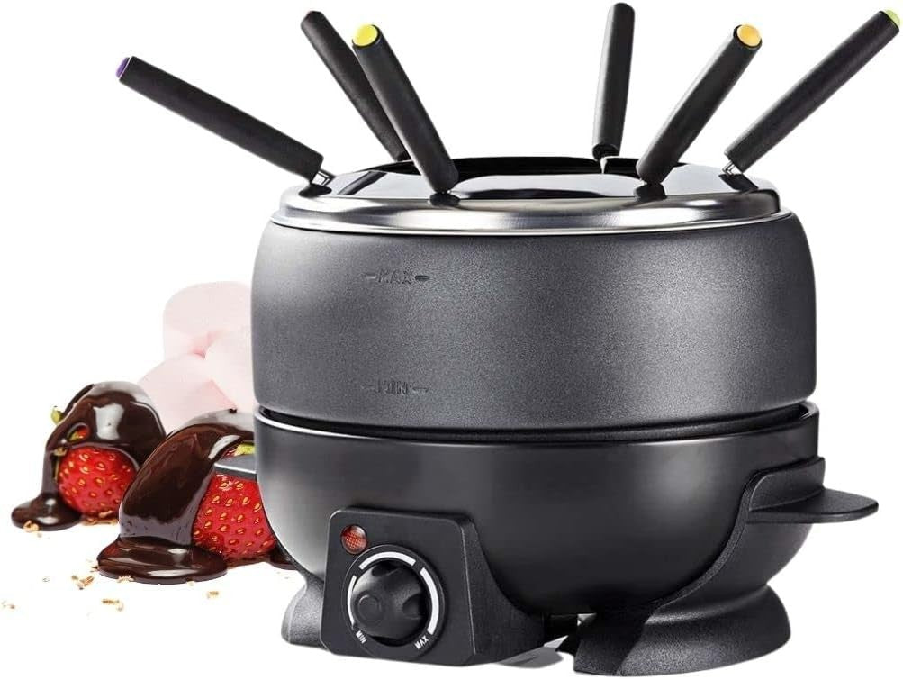 Electric Fondue Set 2.3L Cheese Chocolate Pot 6 Fork Temperature