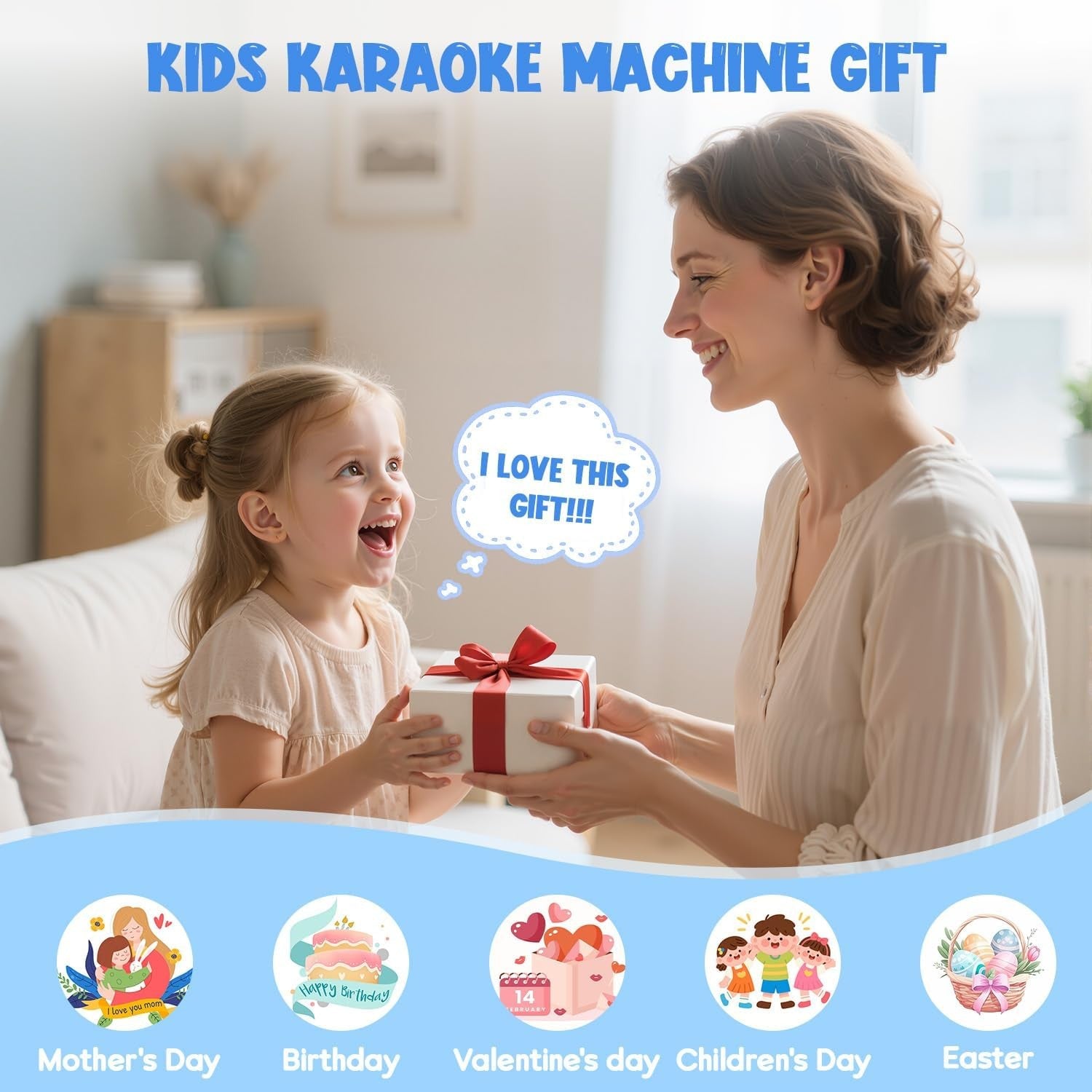 Kids Karaoke Machine 2 Mics Bluetooth LED Party Speaker Black