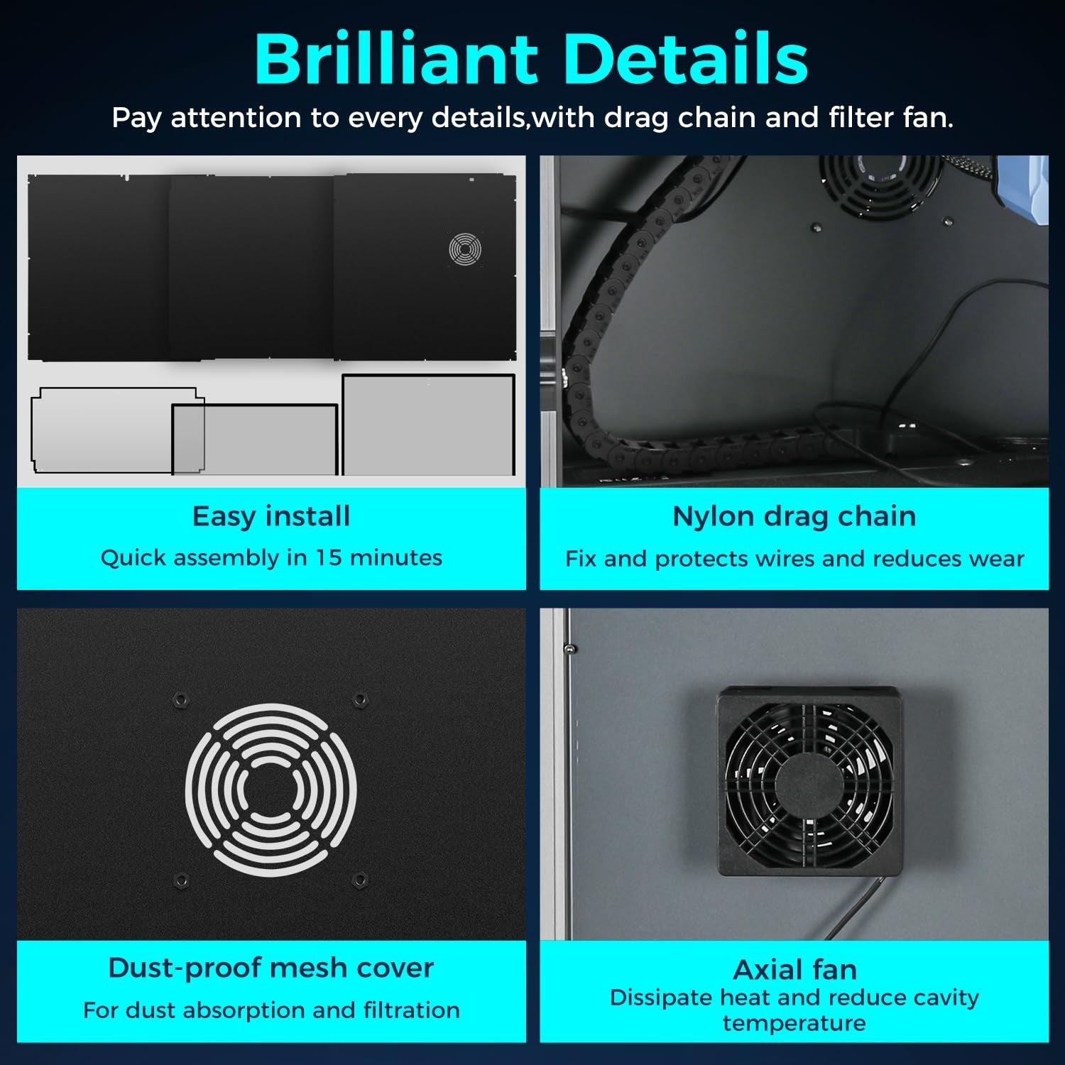 3D Printer Metal Enclosure Tempered Glass Noise Reduction Heat Control