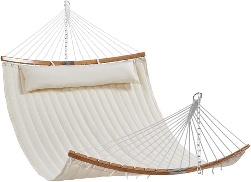 Luxury Quilted Hammock for 2 w/ Pillow & Spreader Bar – Indoor Outdoor