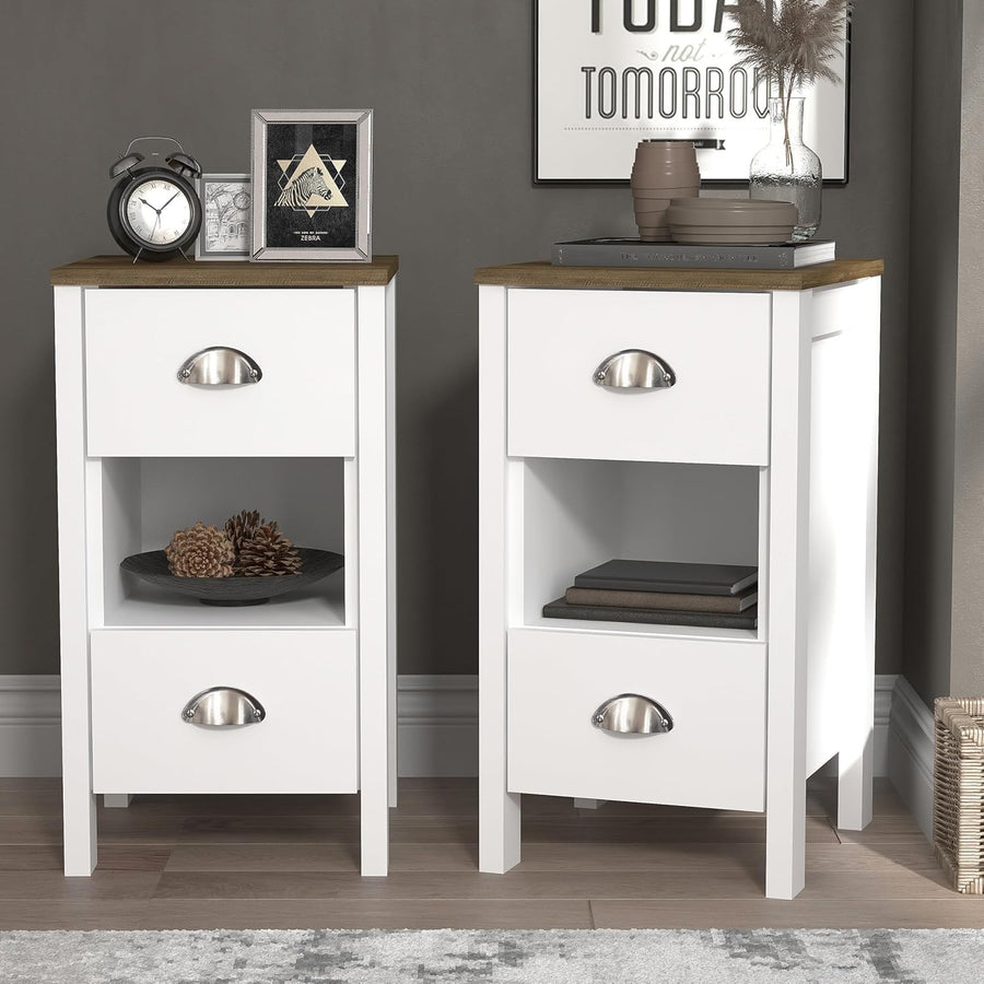 2x White Oak Bedside Tables with Drawers – Stylish Modern Nightstands