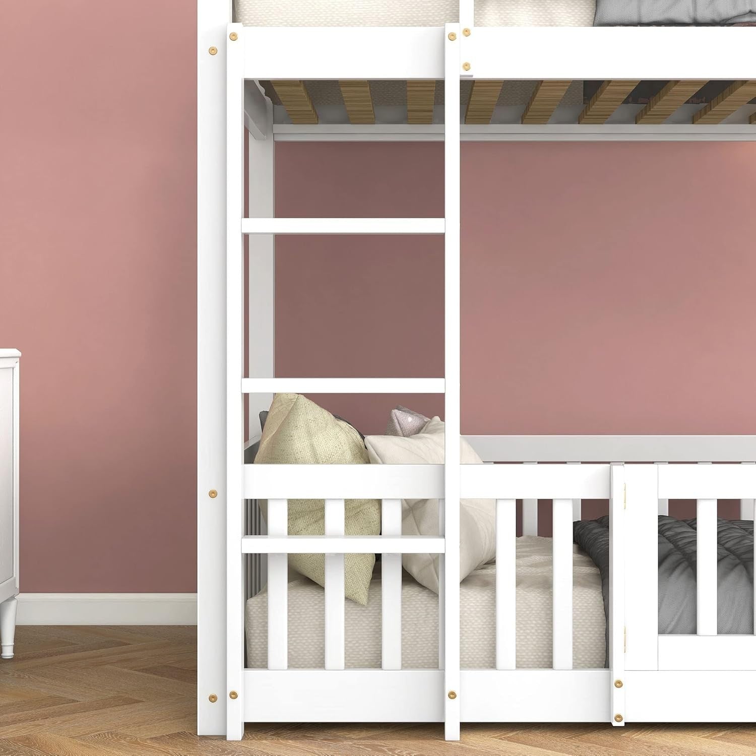 Space-Saving 3FT Kids Bunk Bed with Staircase, Safety Railings & Play Door