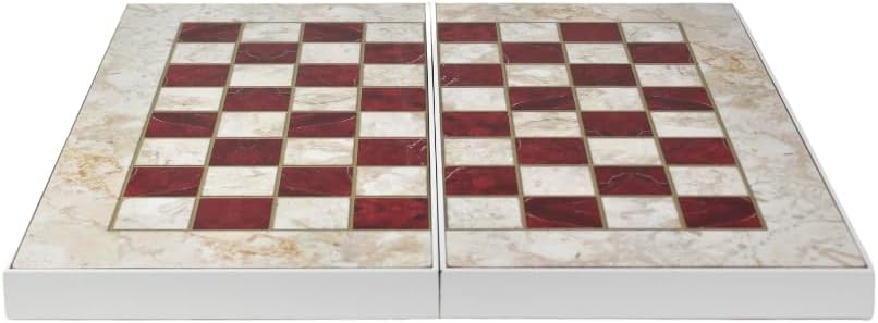 19 Inch Wooden Backgammon Set Red Marble Design Luxury Folding Board