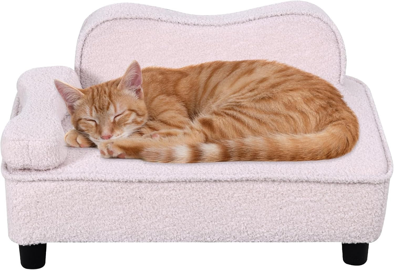 Pet Sofa Bed Teddy Velvet Dog Cat Couch w Wood Base Beige