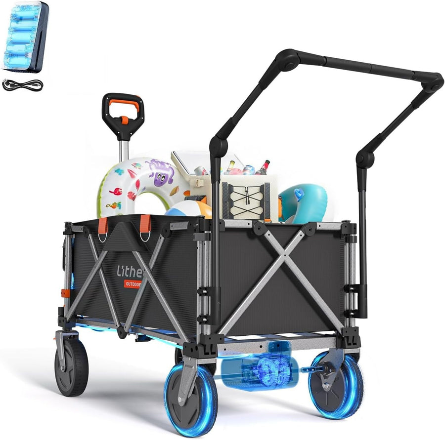 Electric Folding Festival Wagon 200L 60kg Off-Road Push Pull Beach Trolley Cart