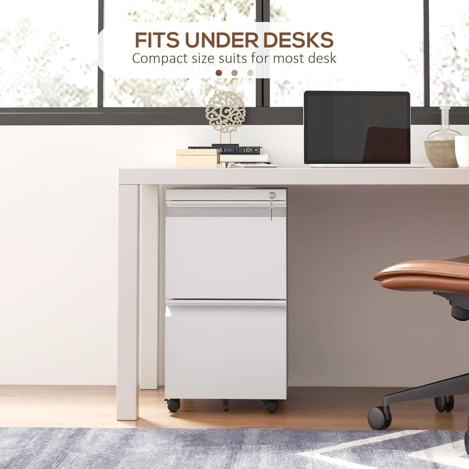 Steel 2 Drawer Lockable Filing Cabinet on Wheels for A4 Letter Legal Size