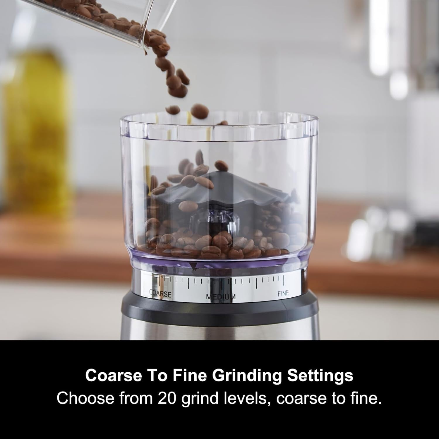 Electric Coffee Grinder 20 Settings, Burr Precision, 200g Capacity