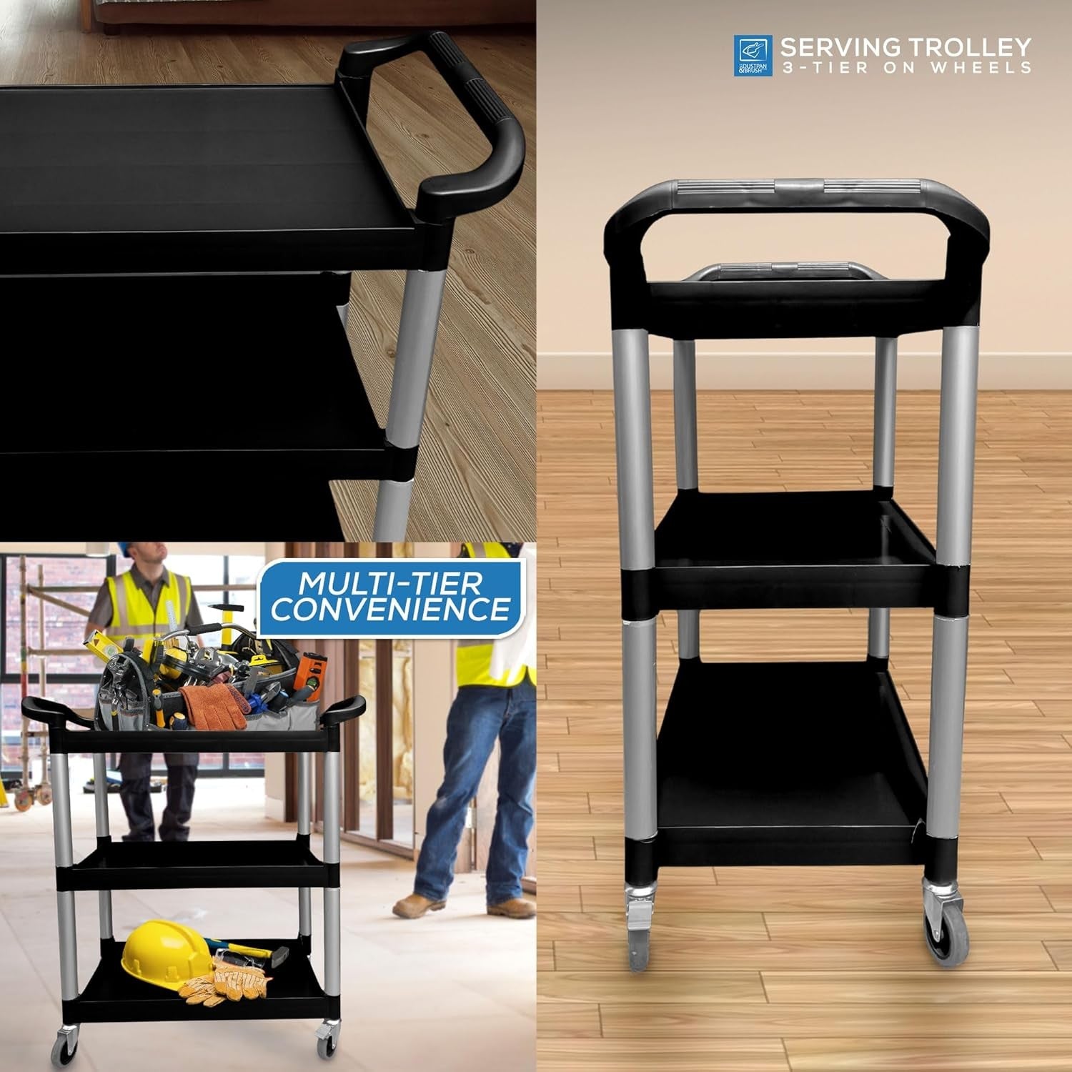 3 Tier Kitchen Trolley on Wheels Storage Service Cart Shelves Utility