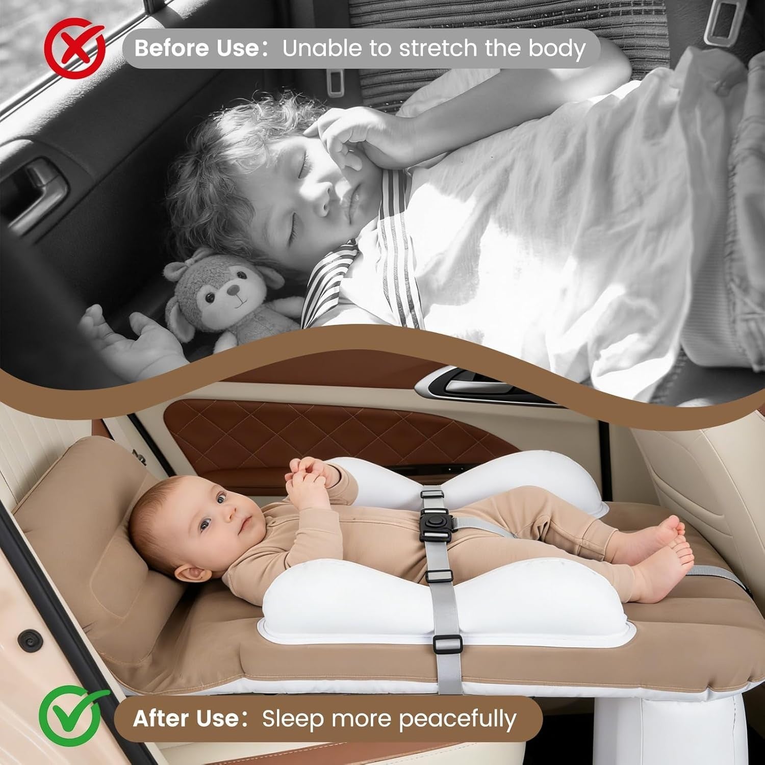 Portable Toddler Travel Air Bed 4-in-1 Kids Inflatable Car Cot