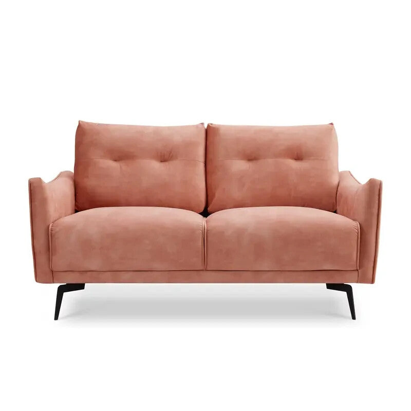 Blush Pink Velvet 2 Seater Sofa with Tufted Cushions & Metal Legs