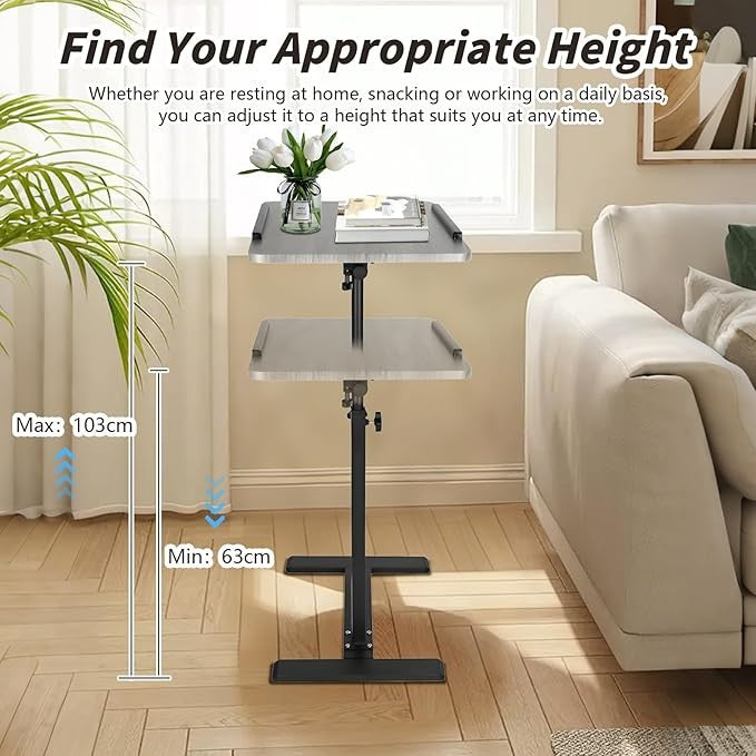 Adjustable C Shaped Side Table Tilting Laptop Stand Sofa Bed Grey