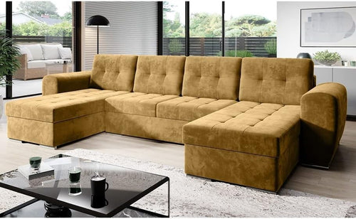 Modern U-Shape Corner Sofa Bed with Storage Pull-Out Couch Mustard