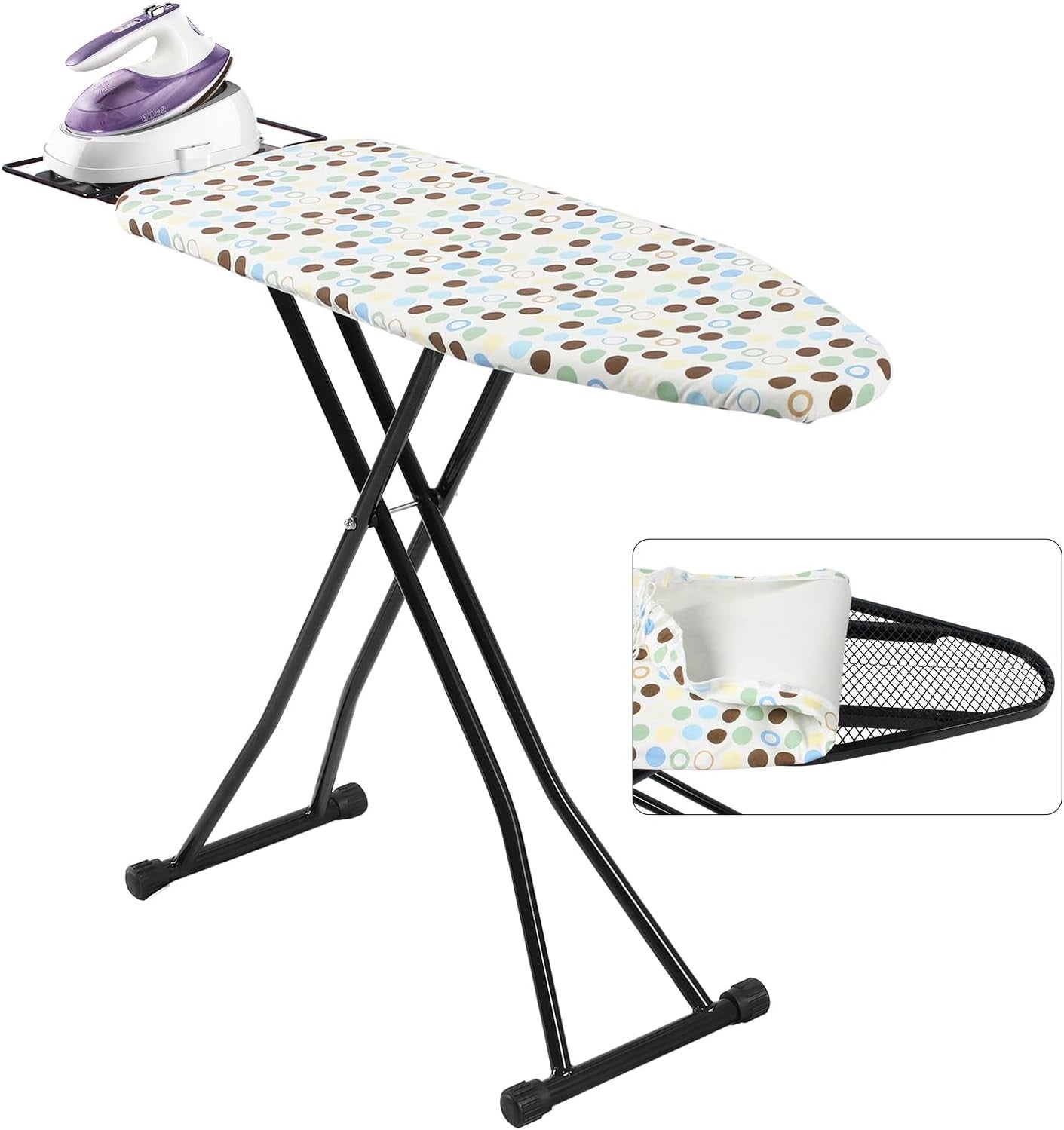 Compact Ironing Board Adjustable Height Anti Slip with Iron Rest 90x31cm