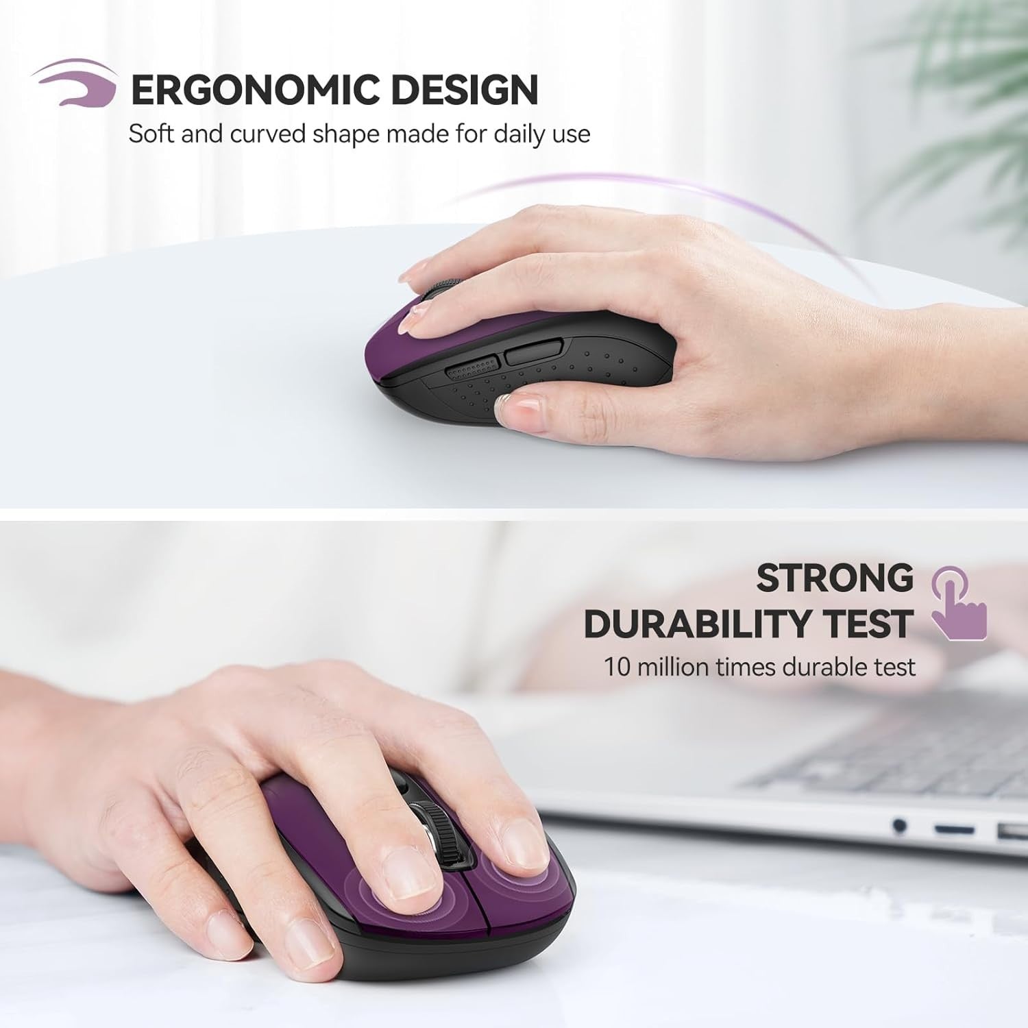 Quiet Bluetooth Wireless Mouse 4000DPI Multi Device Ergonomic Office Style