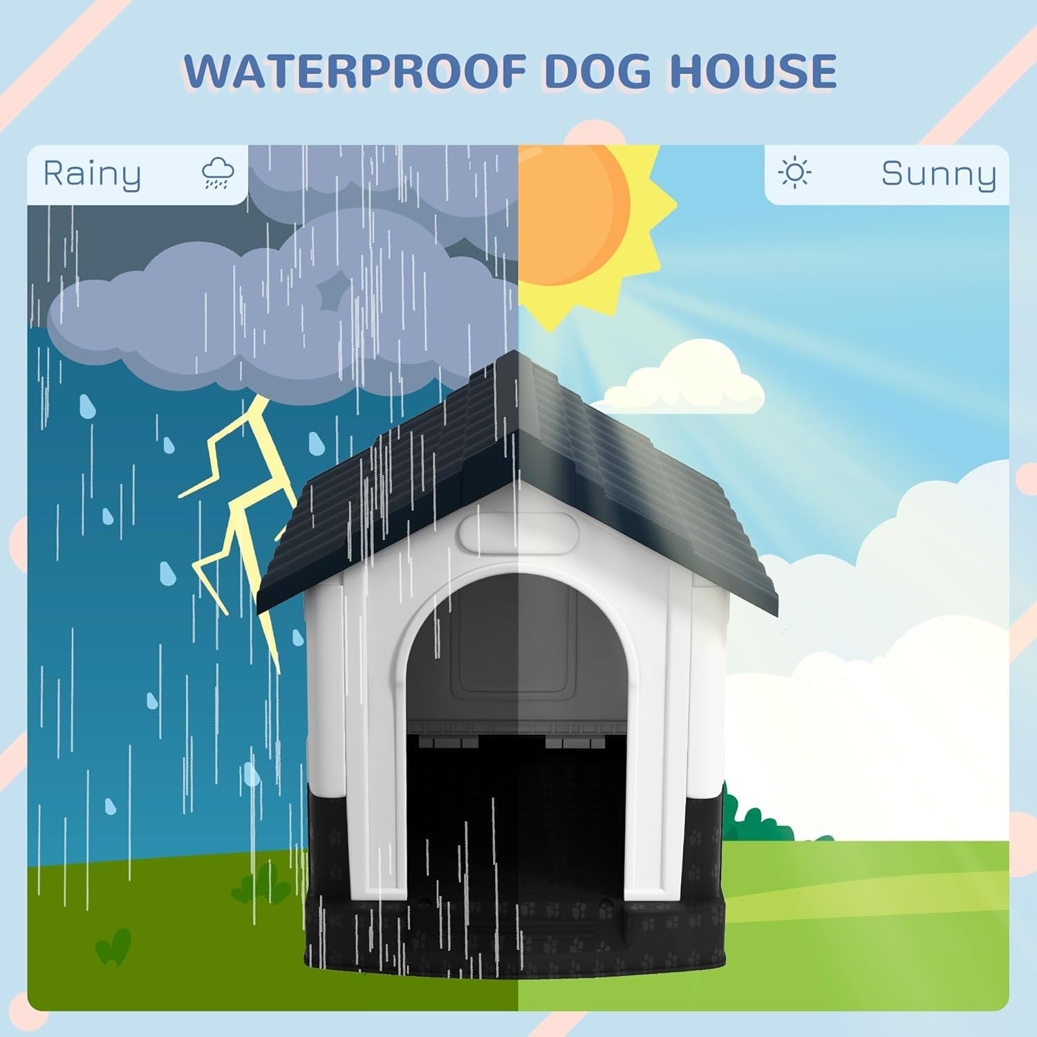 Outdoor Dog Kennel Small Pet House – Weatherproof, Raised Base, Grey 80cm
