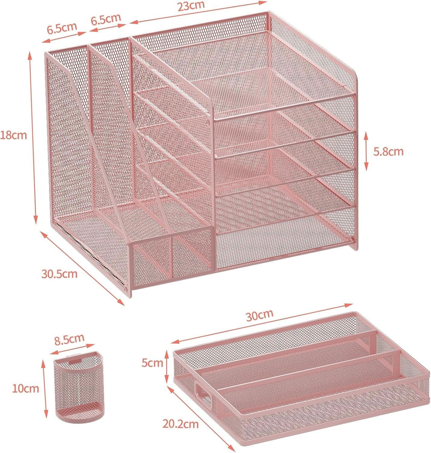 5 Tier Desk Organiser File Holder Paper Tray Drawer Pen Storage Pink