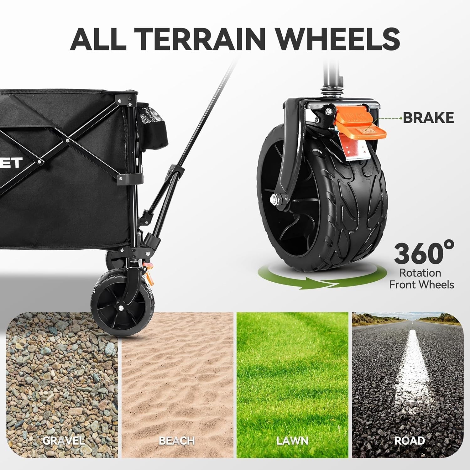 180L Folding Camping Trolley Wagon Cart With Brakes Outdoor Heavy-Duty