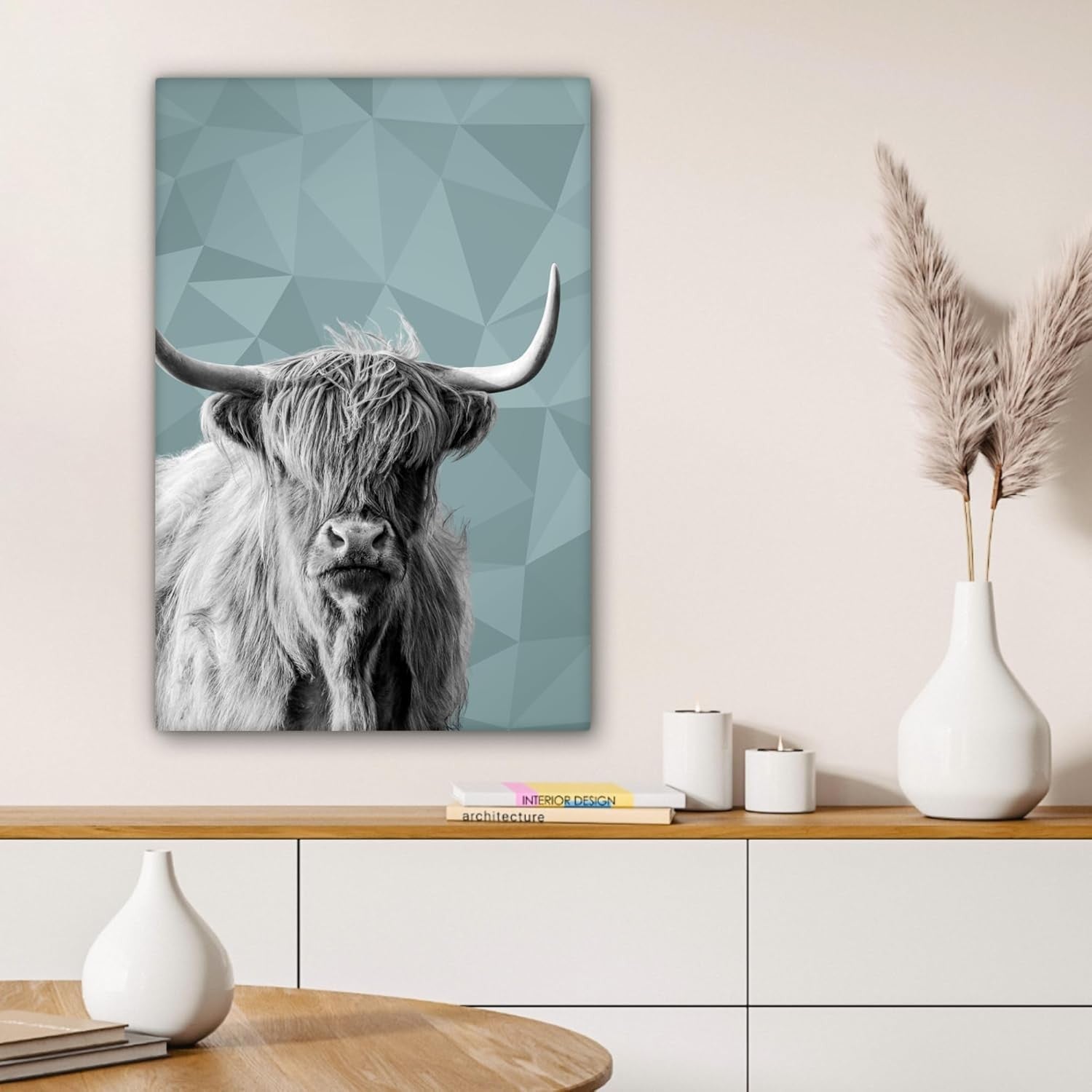 Highland Cow Canvas Wall Art 40x60cm Framed Black White