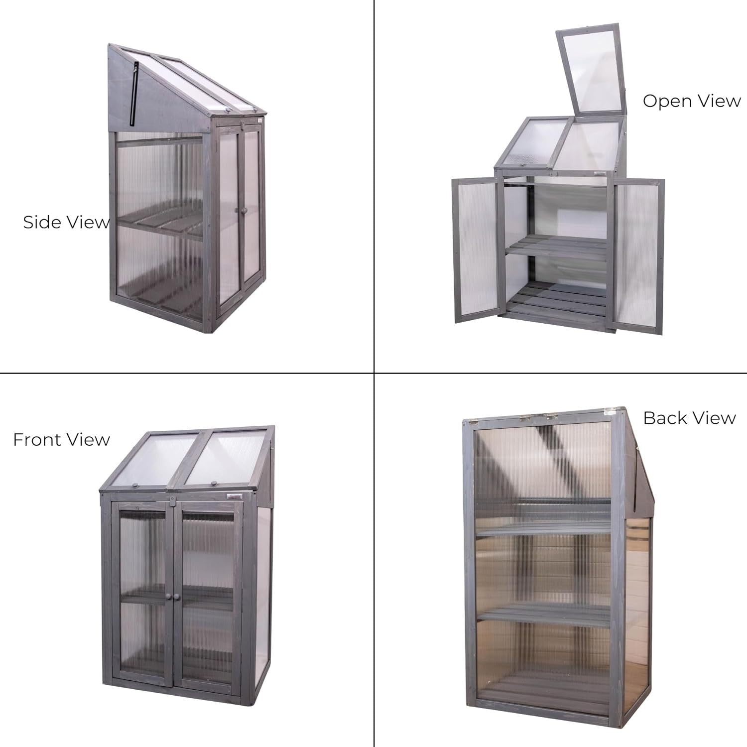 Grey Wooden Mini Greenhouse Cold Frame with Polycarbonate Panels H120xW69xD49cm