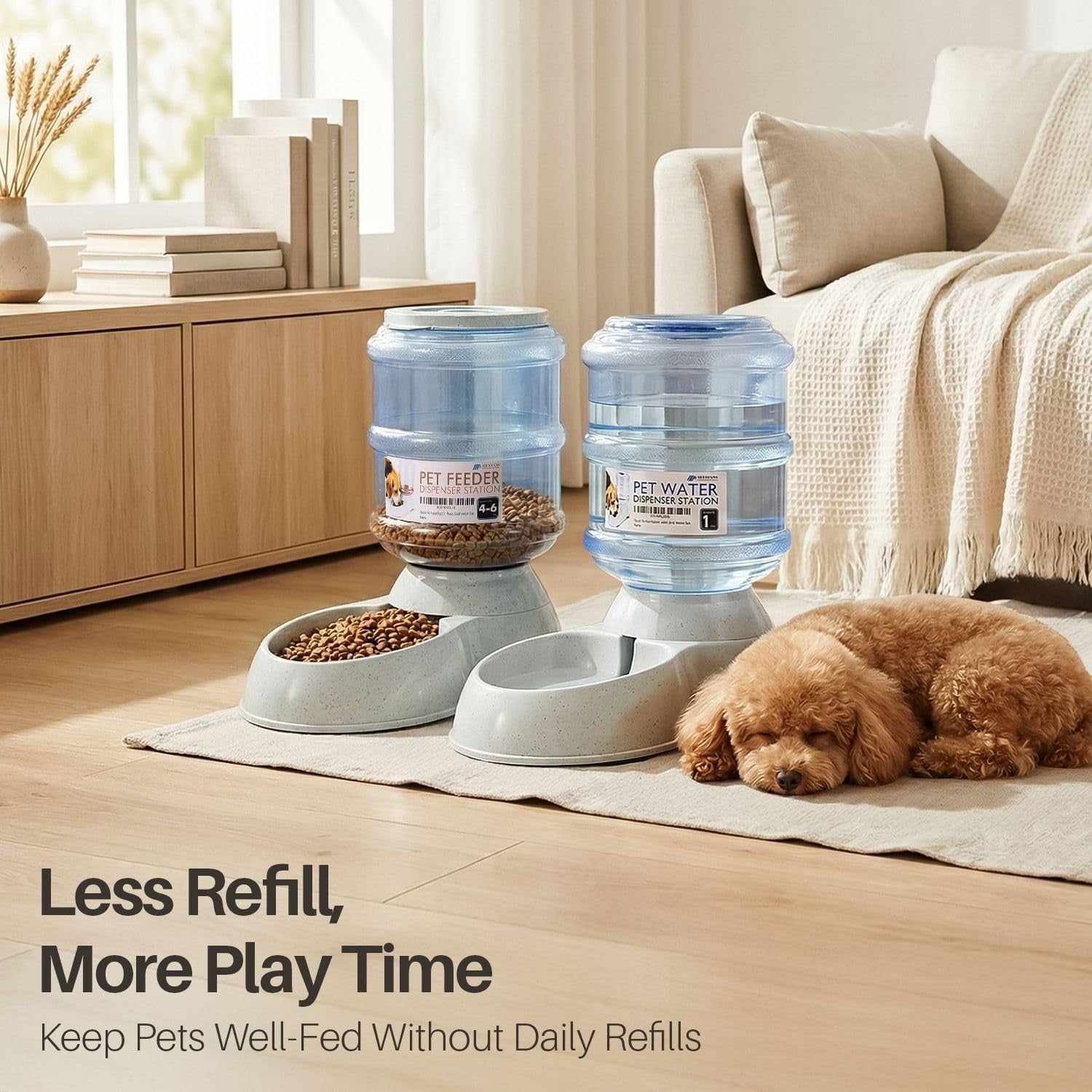 Gravity Pet Feeder Water Dispenser Set Auto Food Station for Cats Dogs