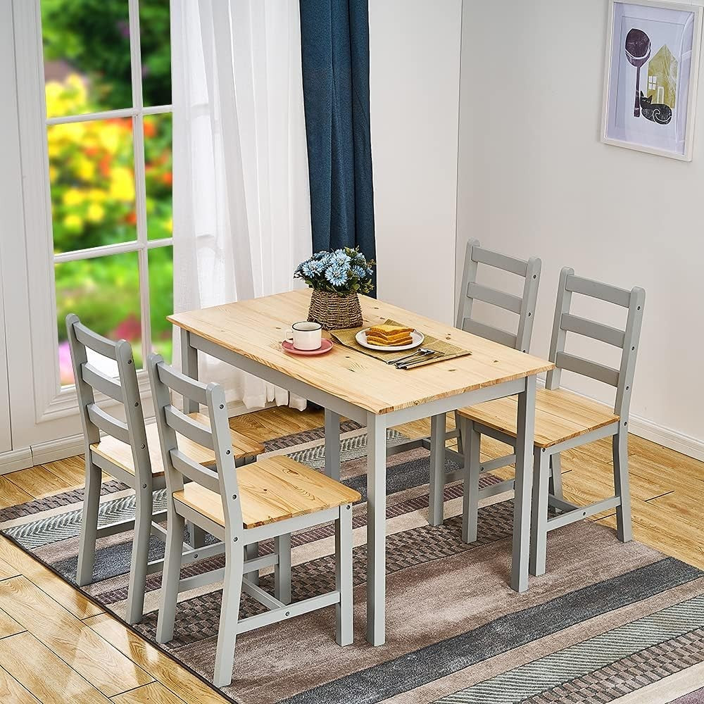 Solid Pine Dining Table & 4 Chairs Set | Durable Kitchen Furniture Grey