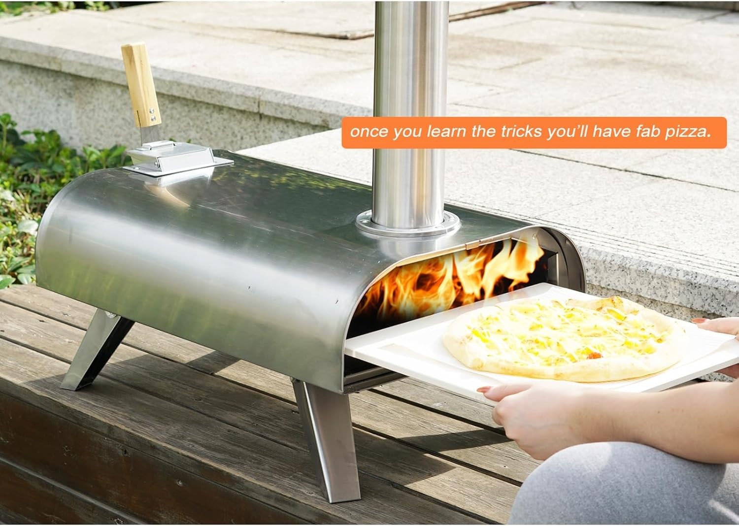 Outdoor Wood Fired Pizza Oven | 12" Stainless Steel BBQ Grill with Pizza Stone