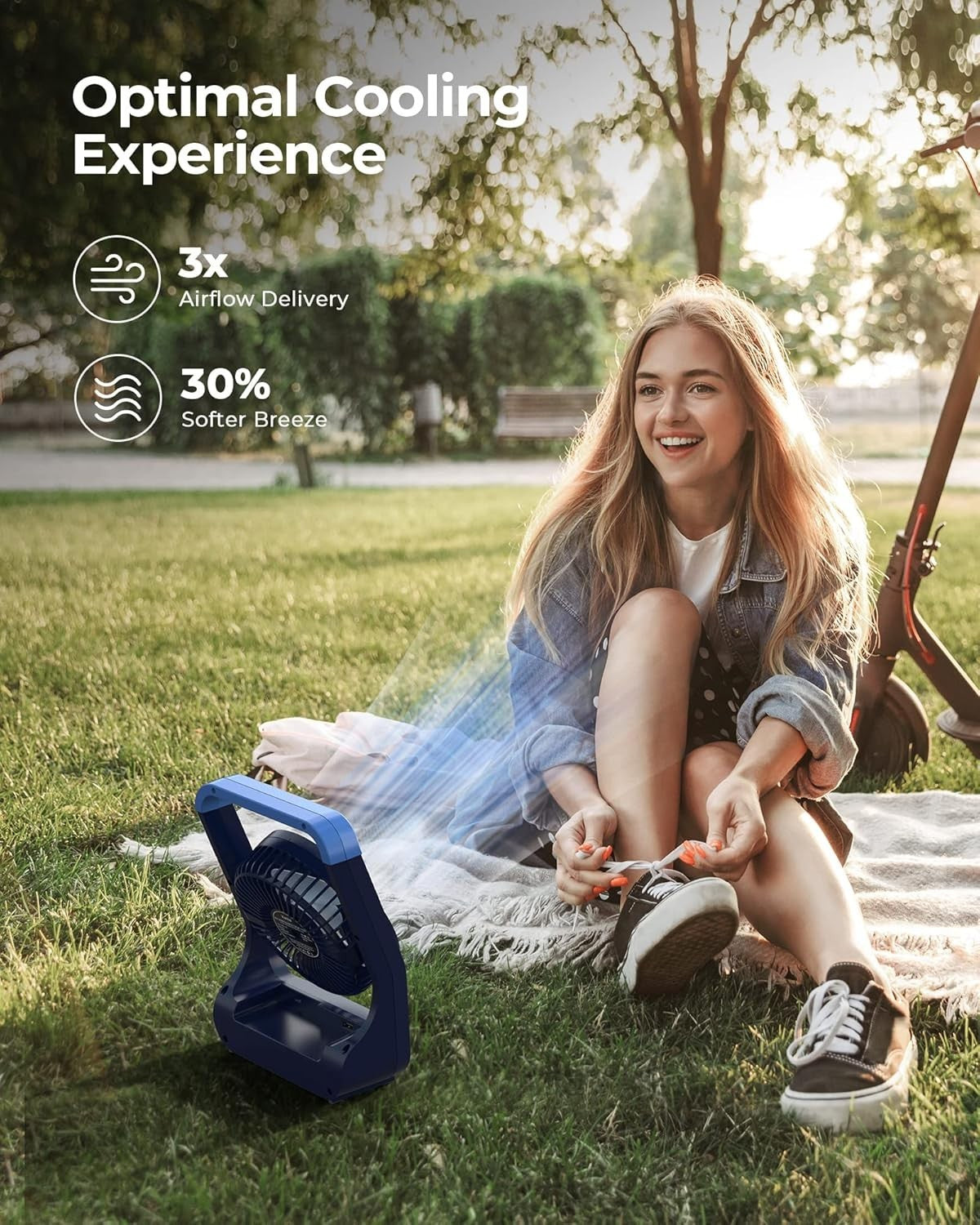 20000mAh Camping Fan – Blue 360° Portable Desk Fan w/ Timer & Adjustable Tilt