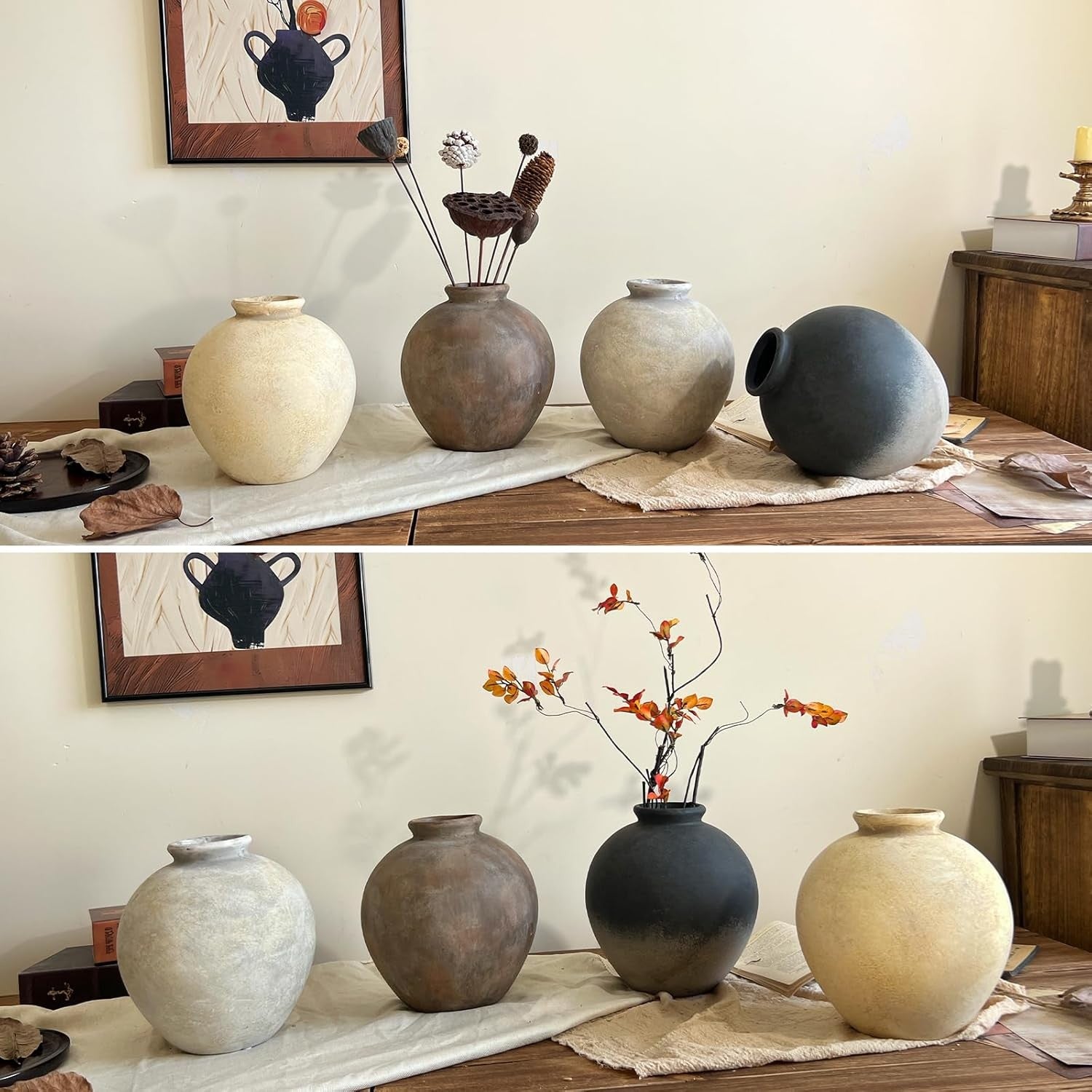 Beige Rustic Ceramic Vase 22cm Terracotta Table Centrepiece Home Decor