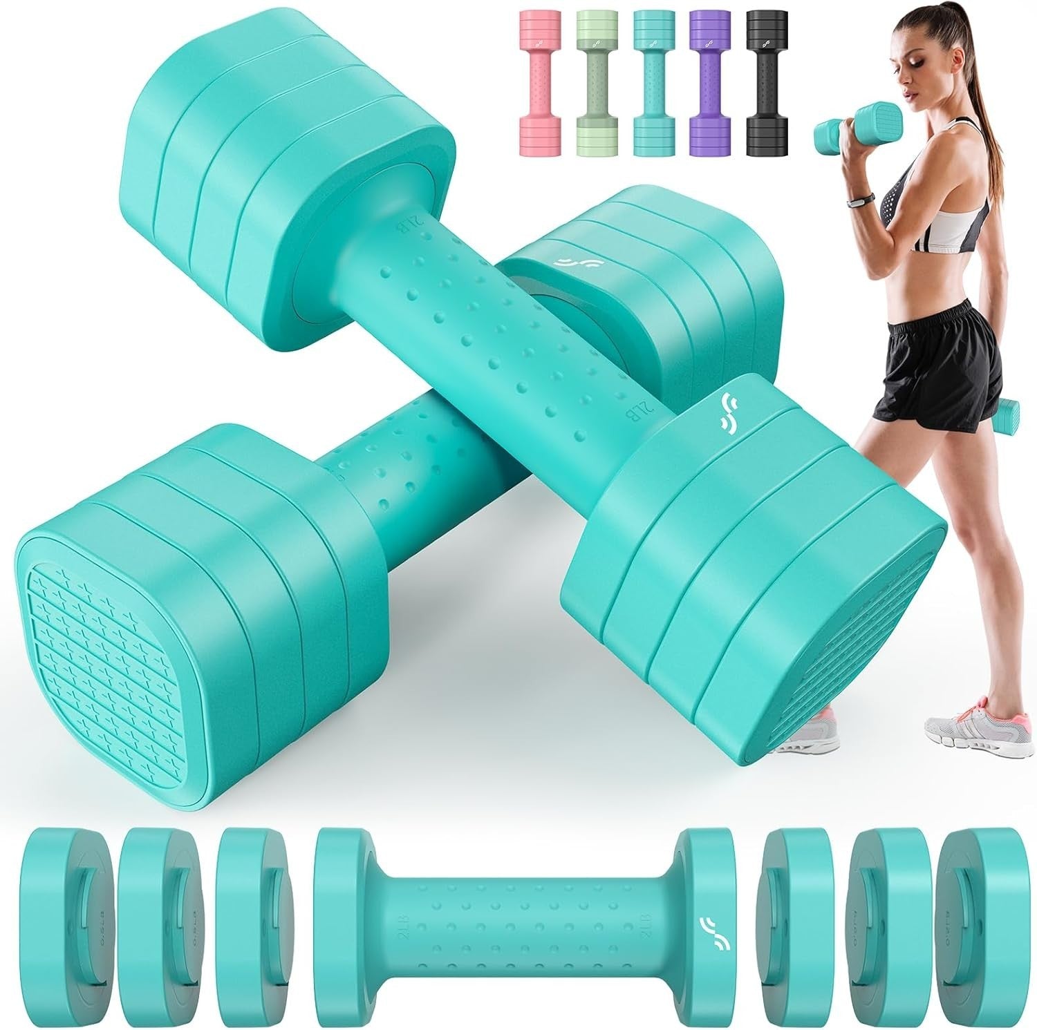 Adjustable Dumbbell Set for Women 2–5lb Pair Non-Slip 4-in-1 Home Gym