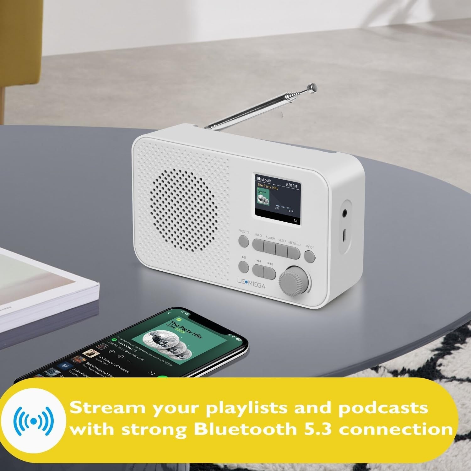 Portable DAB+ Bluetooth Radio FM USB Rechargeable Alarm Clock