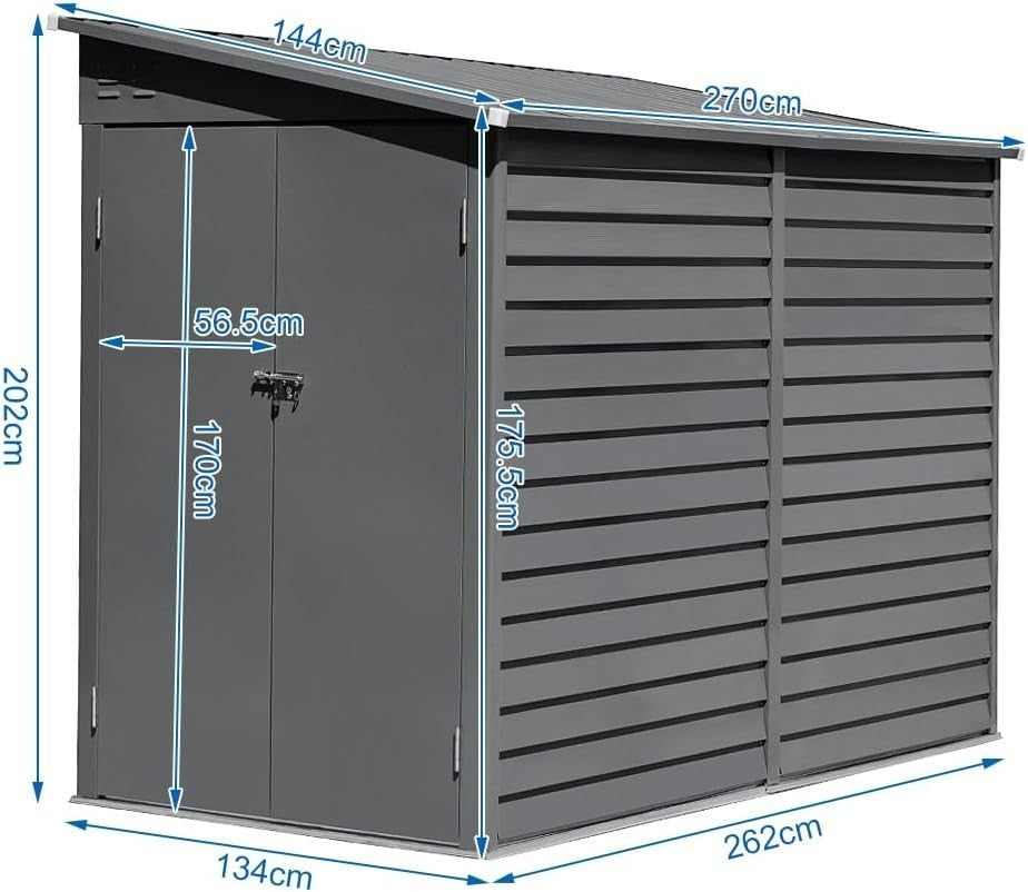 Large Outdoor Garden Shed Metal Storage L144xW270xH202cm Black