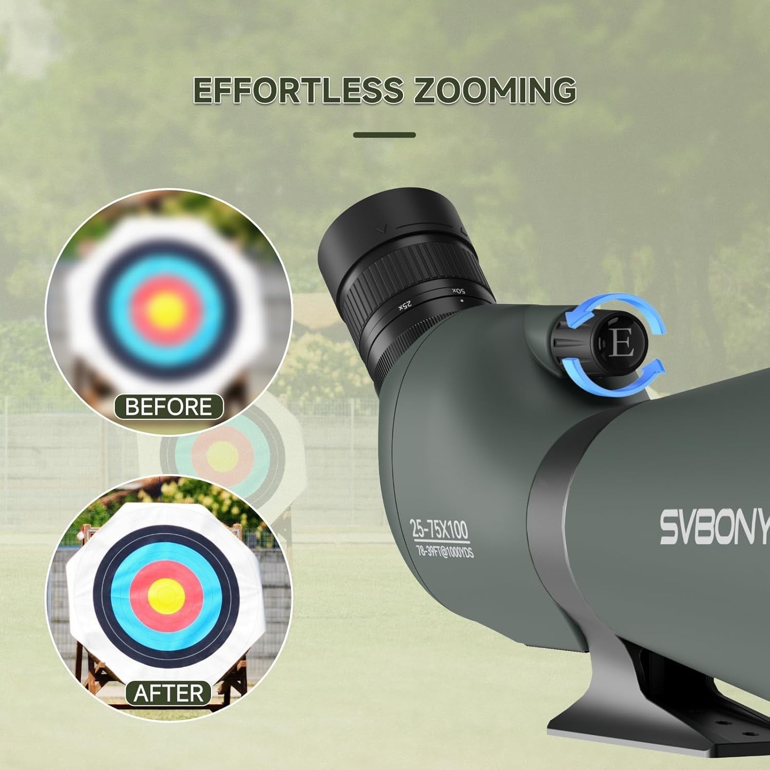 Green 100mm Spotting Scope 25-75x with Tripod & Phone Adapter for Shooting