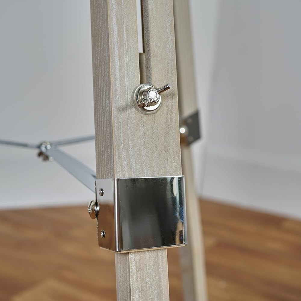 Modern Tripod Floor Lamp with Grey Drum Shade, Wood & Chrome, 154cm